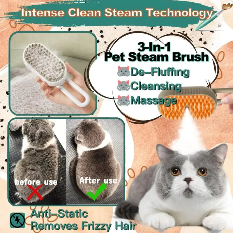 Pet Steam Brush Cat And Dog Deshedder Tool for Grooming And Hair